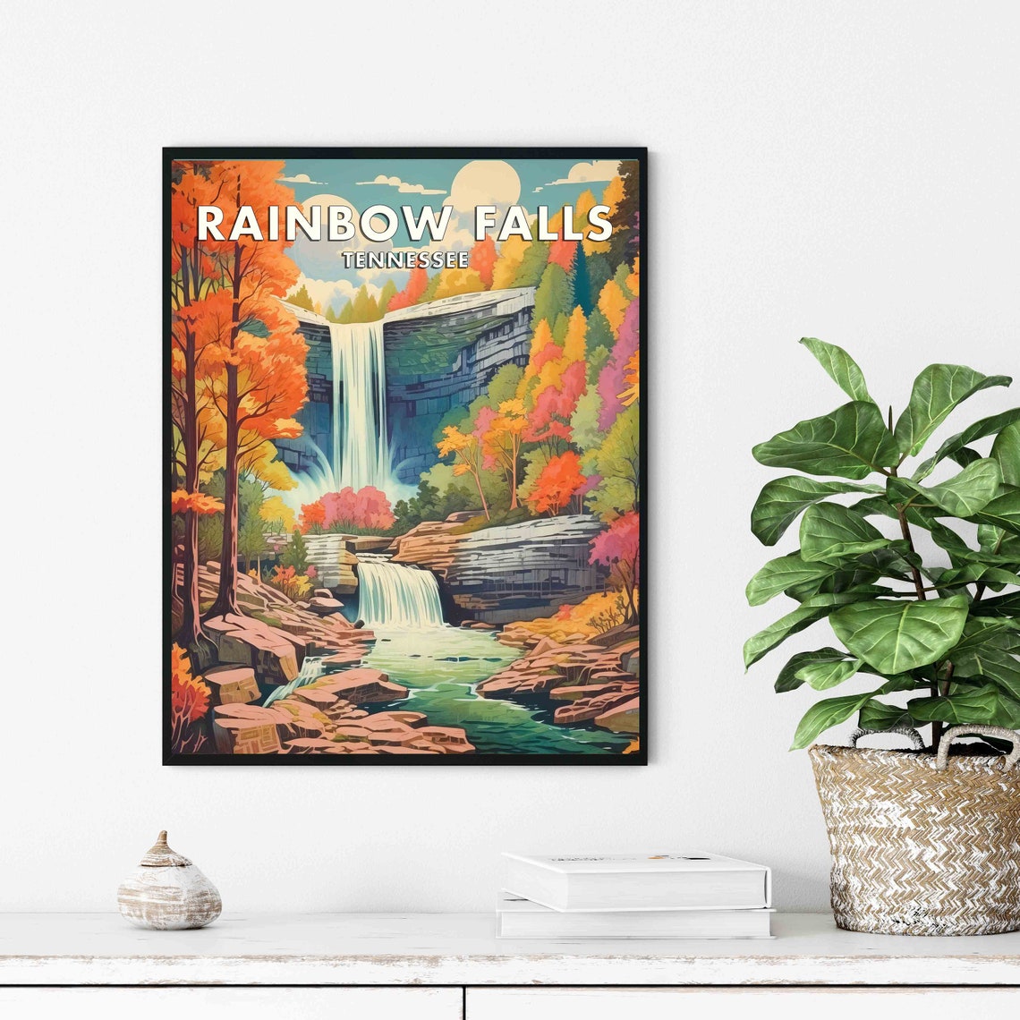 Rainbow Falls Tennessee Waterfall Autumn Forest Scenic Poster - Image 3