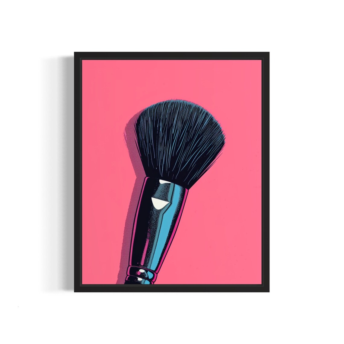 Bold Pop Art Makeup Brush on a Vibrant Hot Pink Salon Background Poster