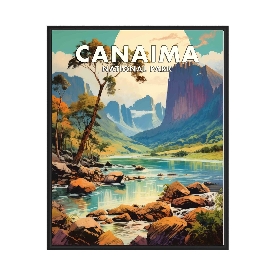 Canaima National Park Tepuis Turquoise River Vintage Travel Poster