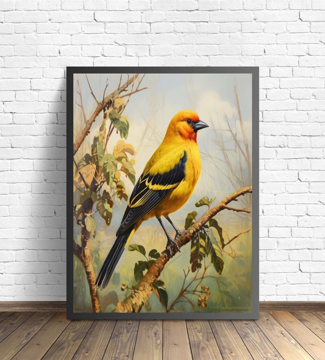 Eurasian Golden Oriole Perched Branch Poster Vintage Bird Painting Art - Image 3