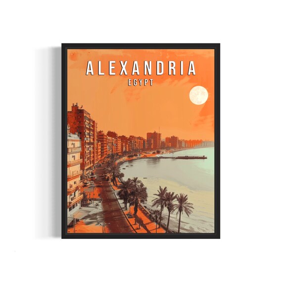 Alexandria Egypt Poster Art Print Vintage Retro Landmarks Painting Wall Art Decor
