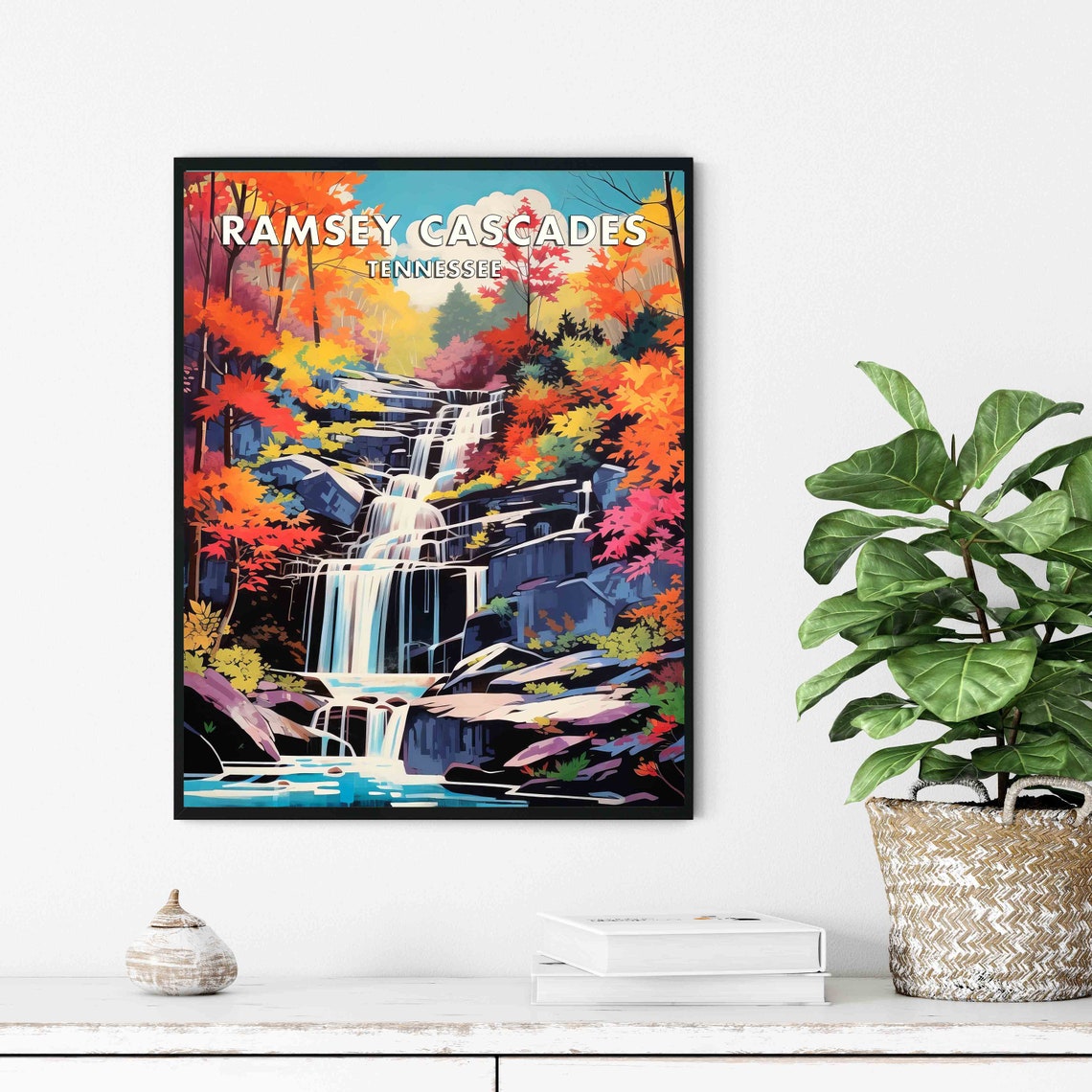 Ramsey Cascades Tennessee Tiered Rocky Autumn Falls Travel Poster - Image 3