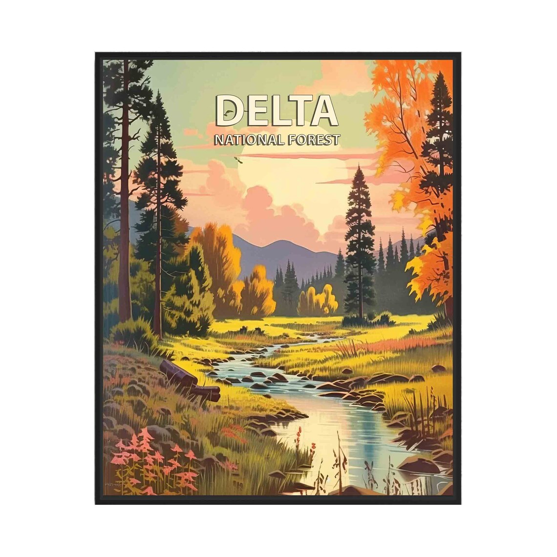 Delta National Forest Vintage Travel Poster of an Autumn River