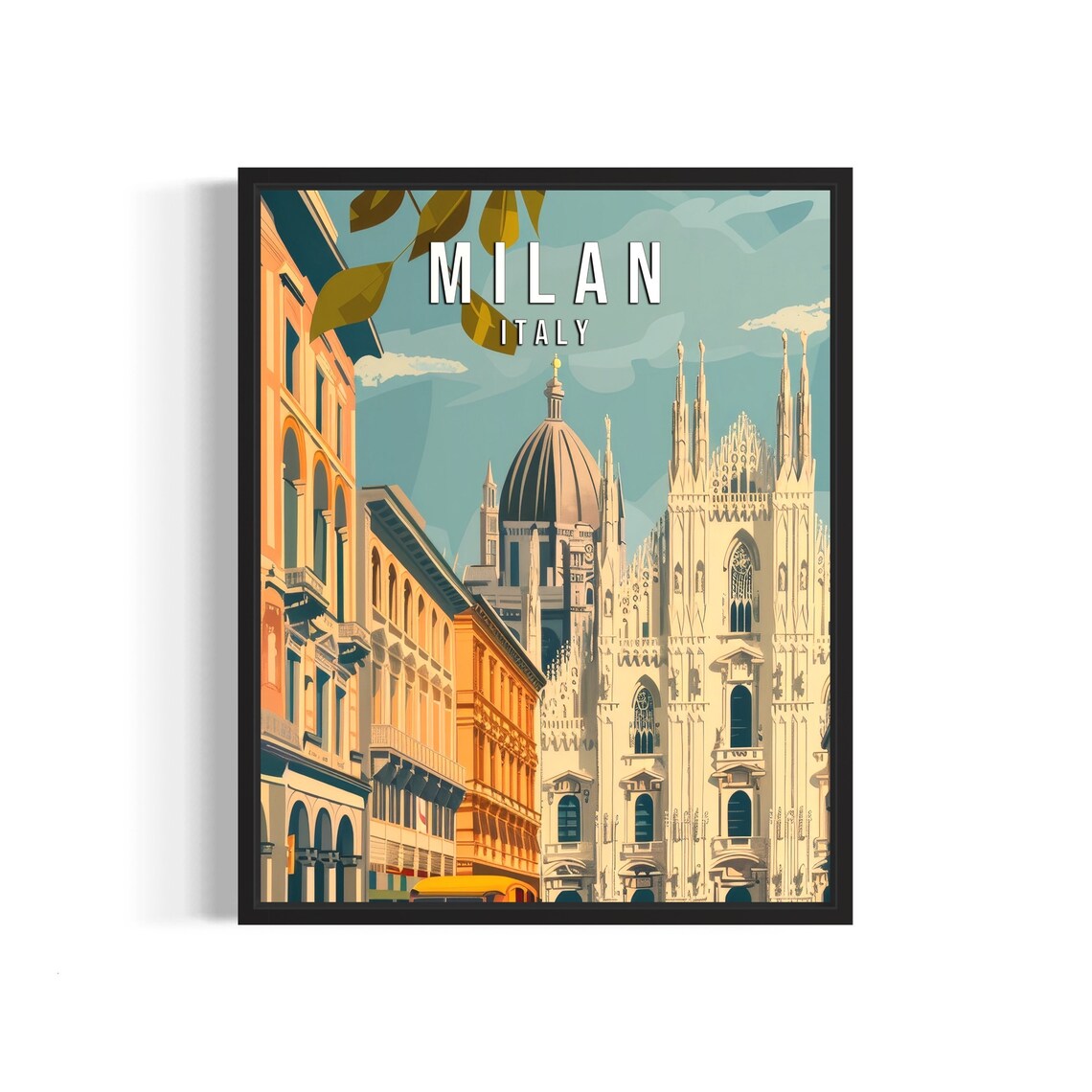 Milan Italy Duomo Cathedral Sunlit Street Retro Travel Poster