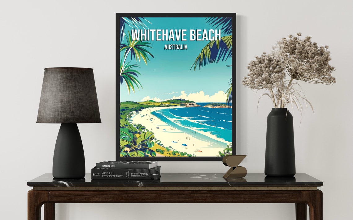 Whitehaven Beach Australia Turquoise Bay Poster with Palm Fronds - Image 2