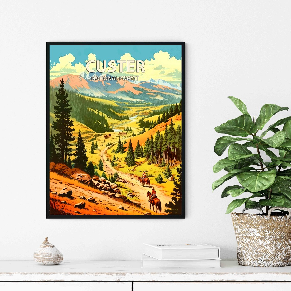 Custer National Forest Mountain Valley Horseback Riders Retro Poster - Image 2