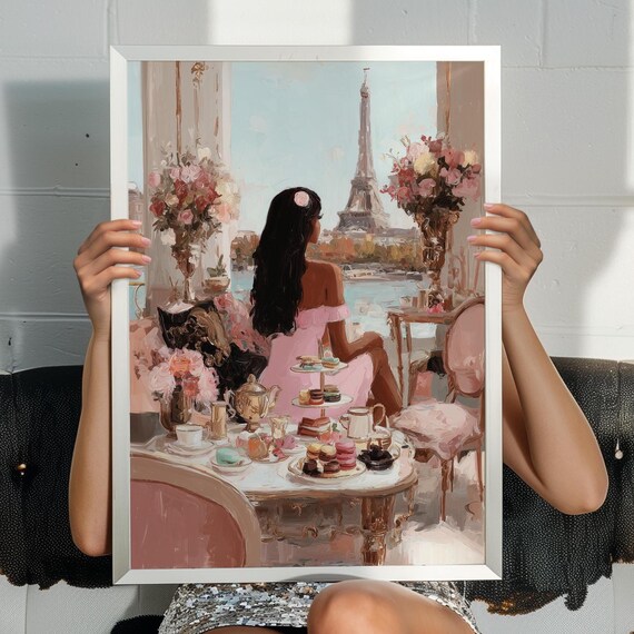 Dreamy Paris Macaron Tea Eiffel Tower Pink Dress Sweet Art Poster