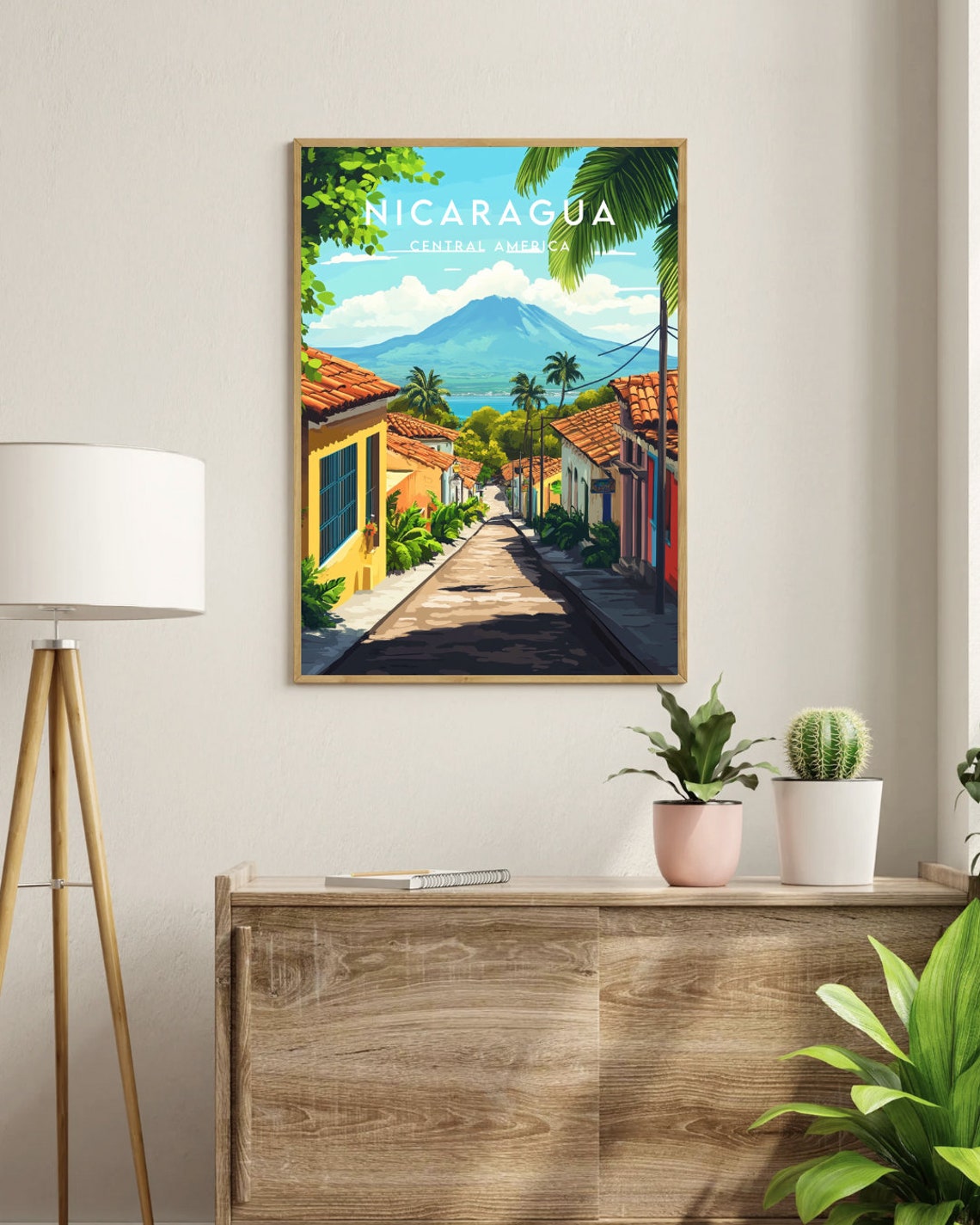 Nicaragua Central America Cobblestone Street Volcano View Poster - Image 3