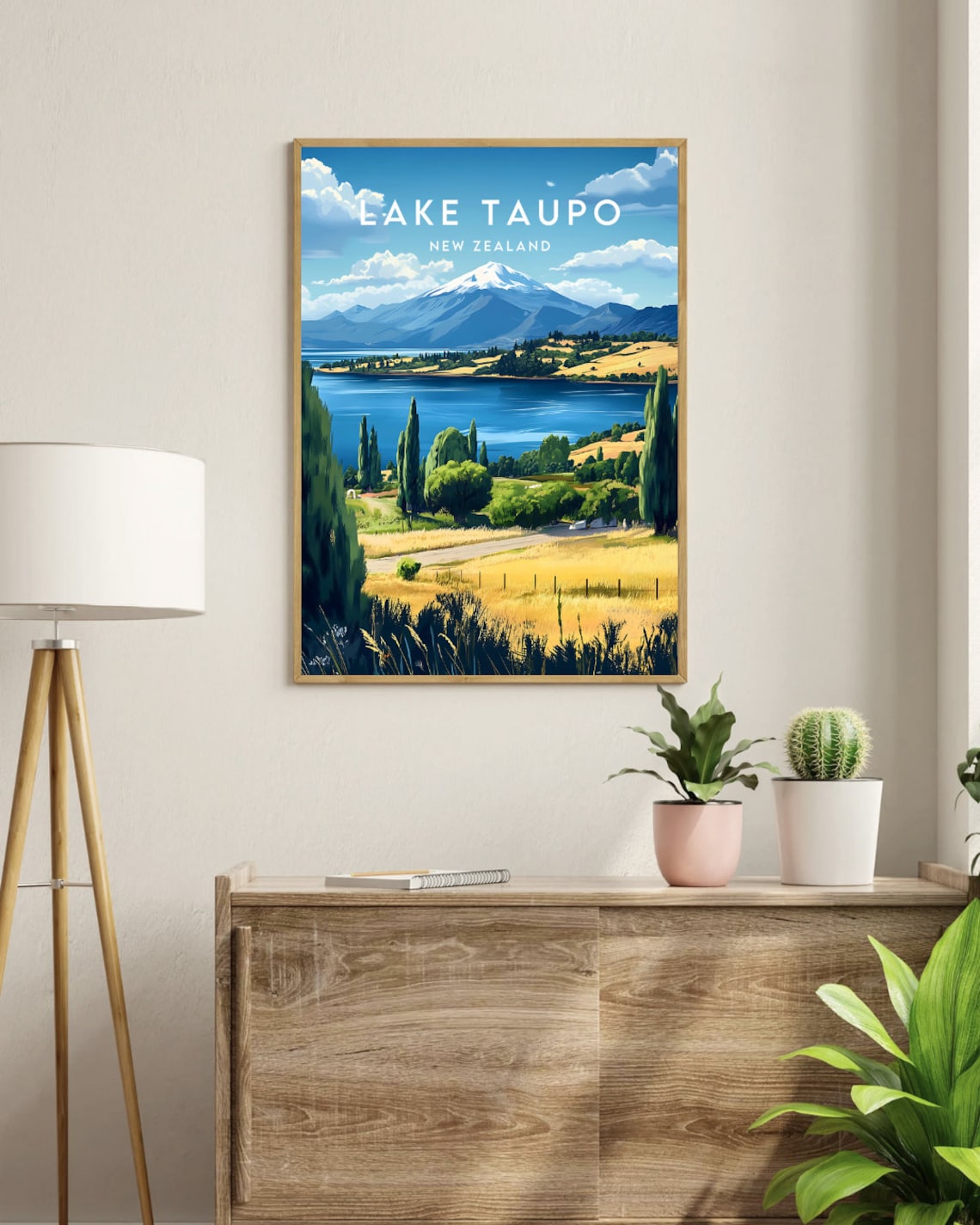 Lake Taupo New Zealand Volcanic Mountain Lake Vintage Travel Poster - Image 3