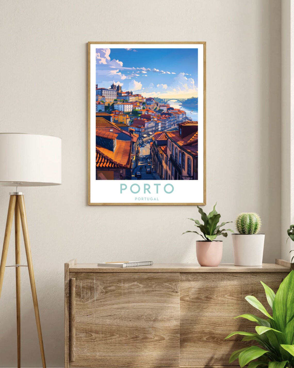 Porto Portugal Rooftops River and Bridge Vintage Travel Art Poster - Image 3