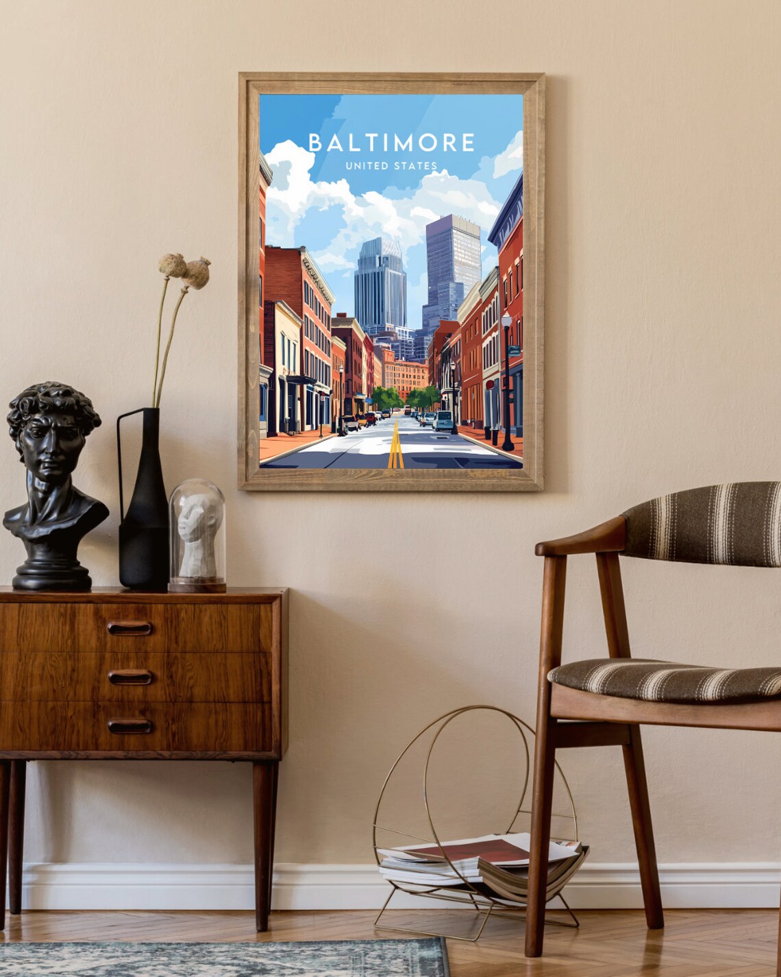 Baltimore Maryland USA Historic Brick Street Vintage Travel Poster - Image 2