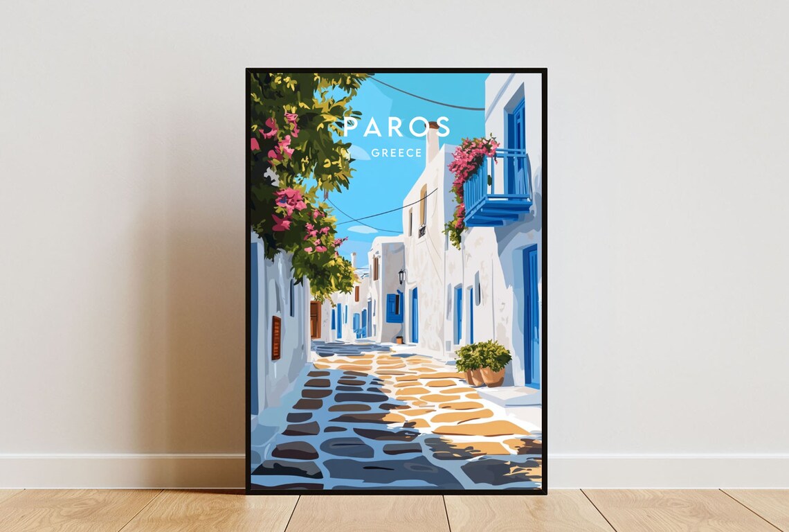 Paros Travel Poster, Greece Island Wall Art