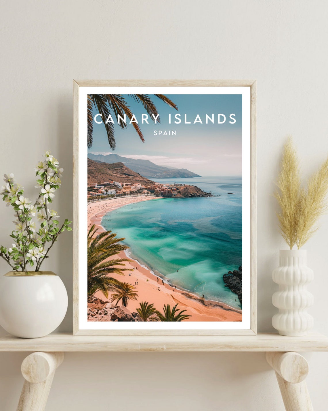 Canary Islands Spain Beach Palms Turquoise Sea Travel Poster - Image 4