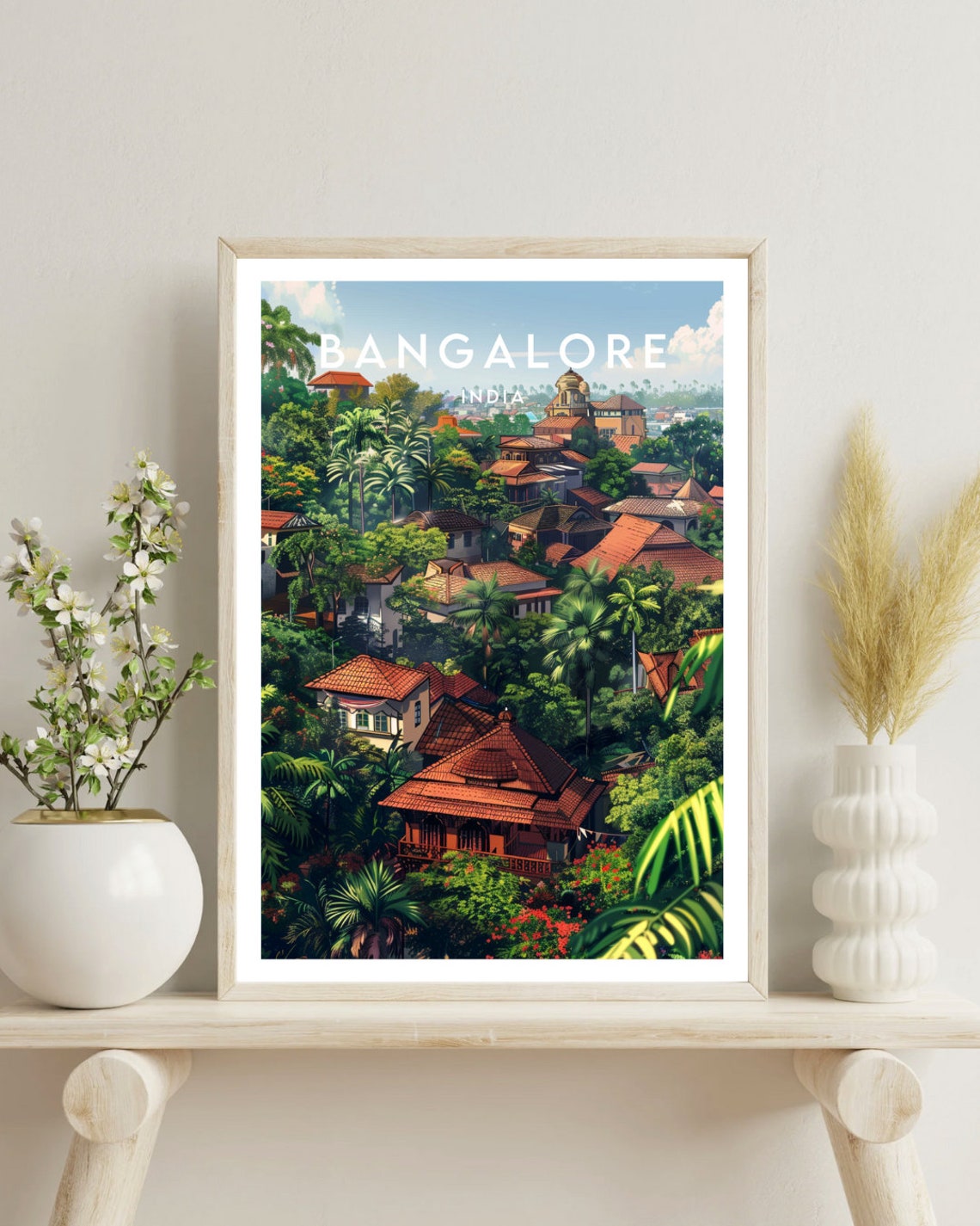 Bangalore India Garden City Rooftops Palm Trees Travel Poster - Image 4