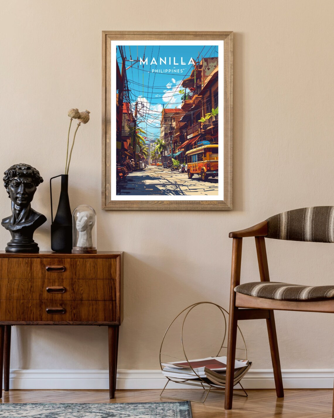 Manila Philippines Old Street Jeepney Power Lines Travel Poster - Image 2