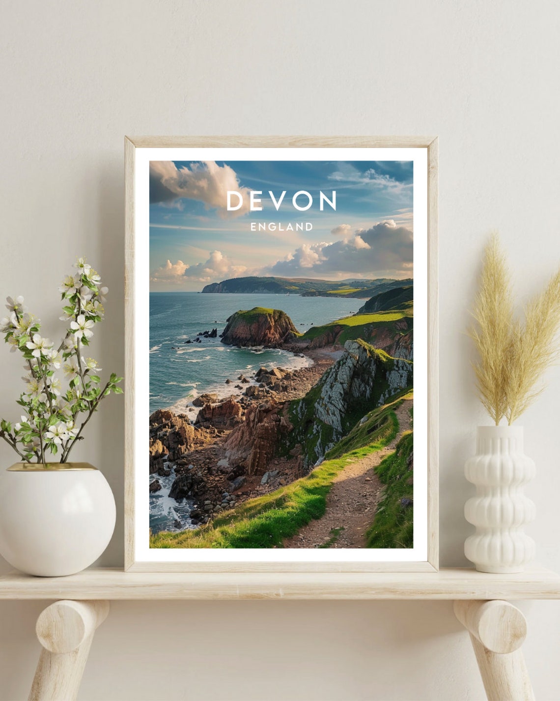 Devon England Rugged Coastal Cliff Path and Rocky Shore Art Poster - Image 4