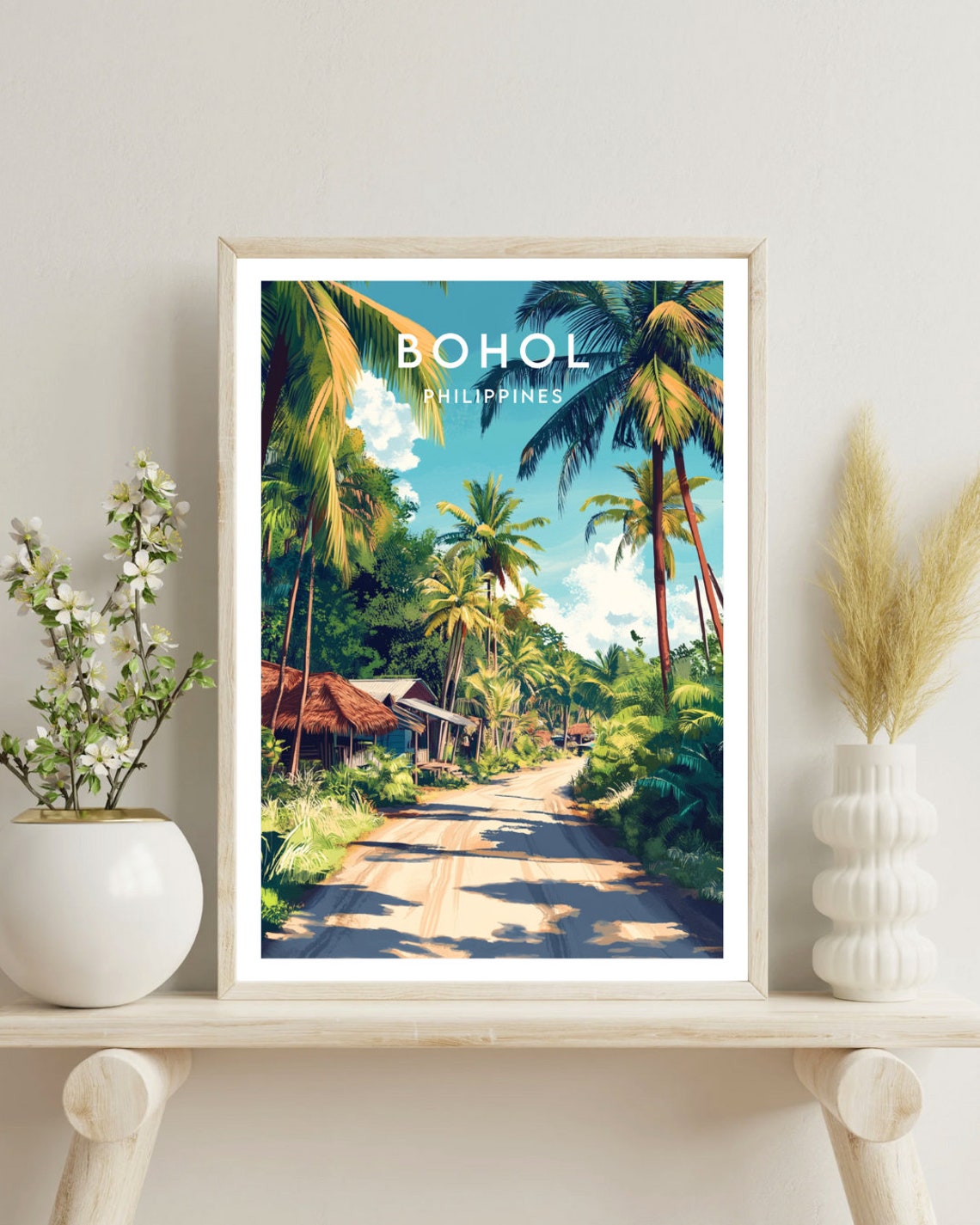 Bohol Philippines Palm Lined Road Tropical Island Village Poster - Image 4