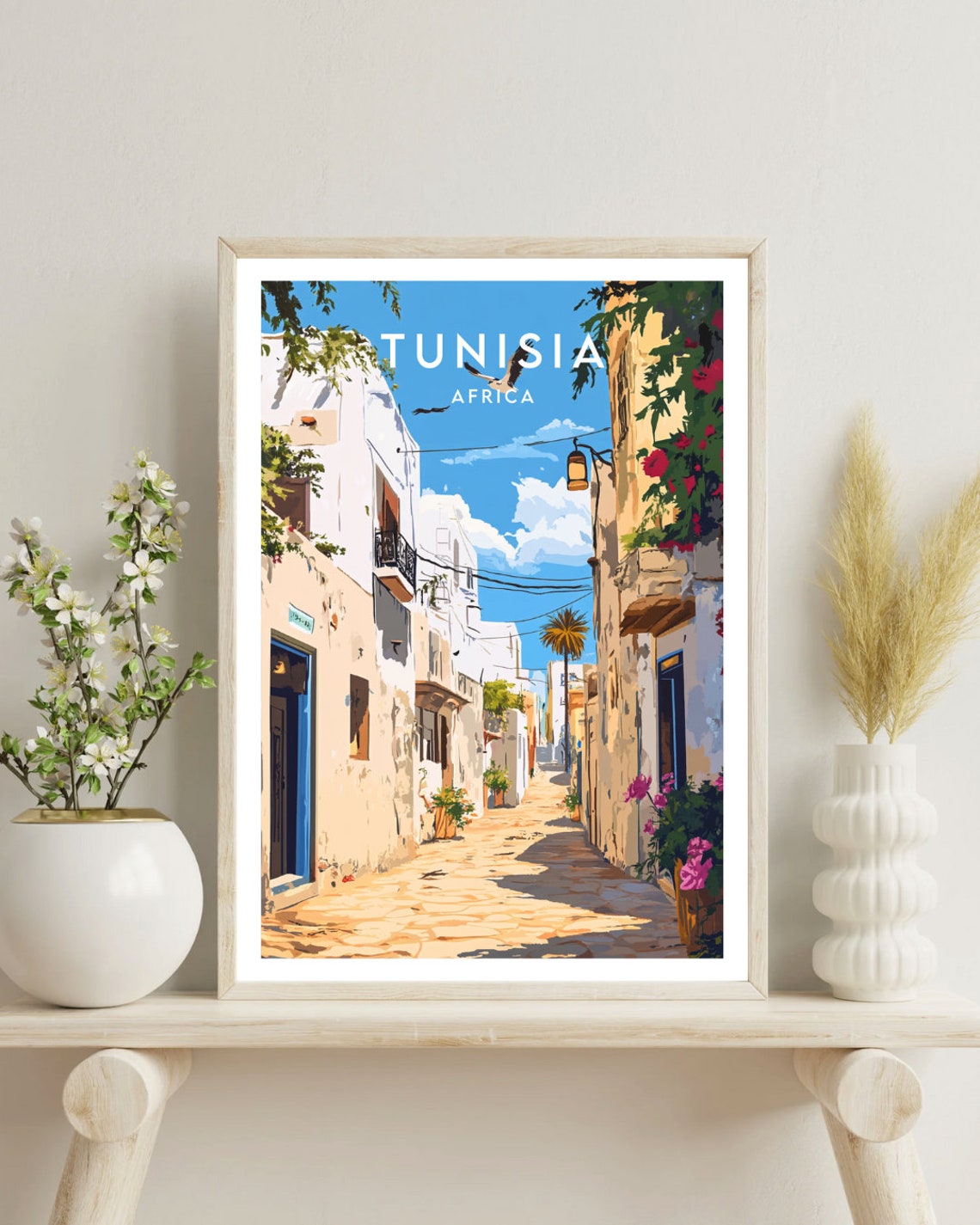 Tunisia Old Town Alley Whitewashed Lane Africa Travel Poster - Image 4