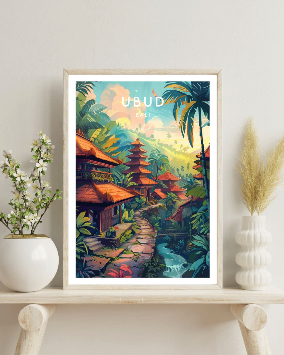 Ubud Bali Tiered Temple Jungle Stream Stone Path Travel Poster - Image 4