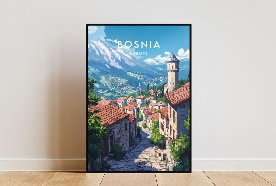 Bosnia And Herzegovina Travel Print Europe Europe Poster Bosnia Poster Travel Wall Art Bosnia Print Bosnia Europe Art Mostar Poster