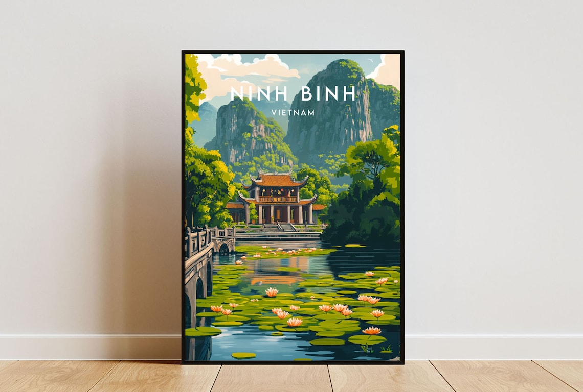 Ninh Binh Vietnam Travel Poster, Asia Travel Print