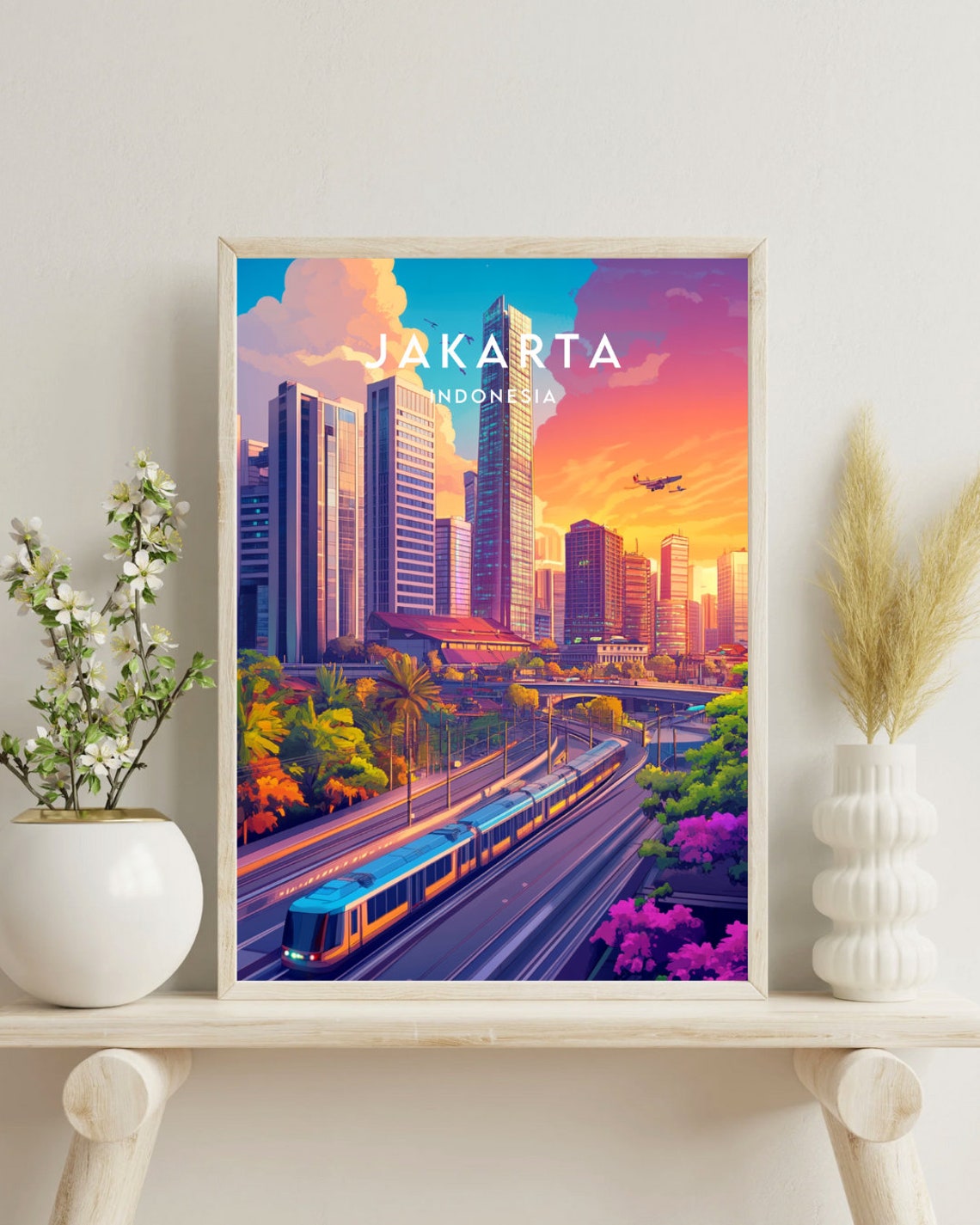 Jakarta Indonesia Sunset Skyline Elevated Train Vintage Travel Poster - Image 4