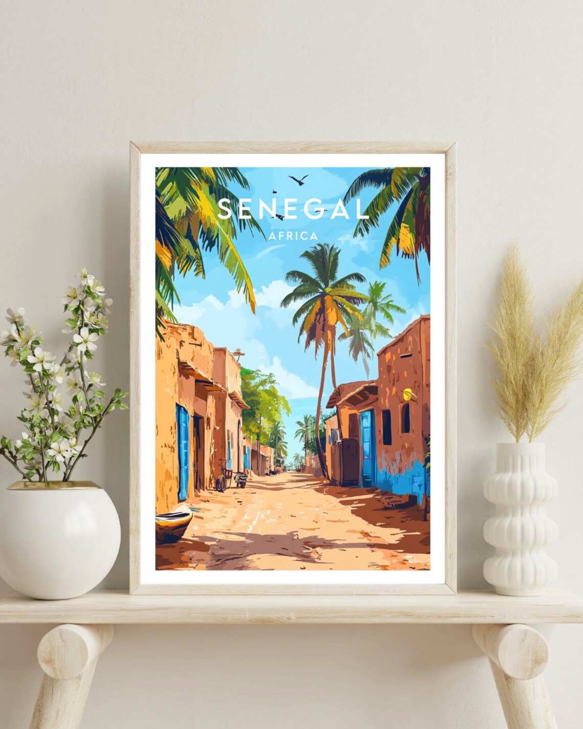 Senegal Sandy Street Palm Trees Village West Africa Travel Poster - Image 4