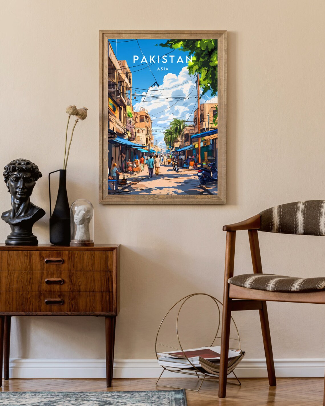 Pakistan Asia Bustling Street Market Scene Travel Art Poster - Image 2