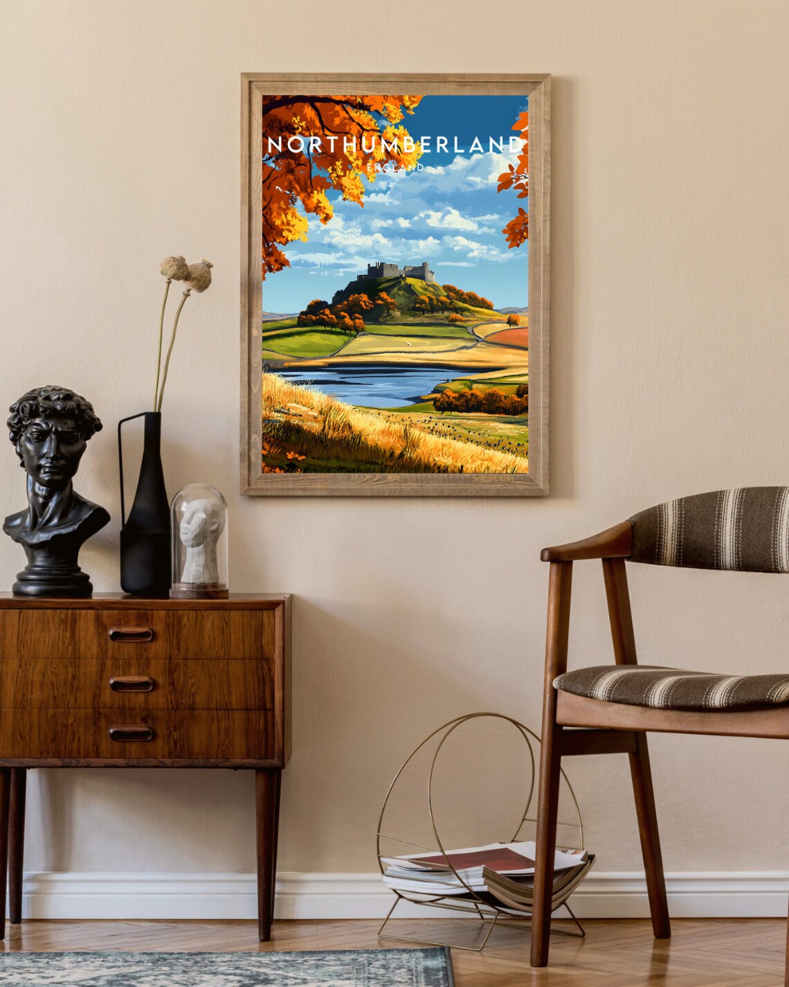 Northumberland England Scenic Autumn Castle Lake Travel Poster - Image 2