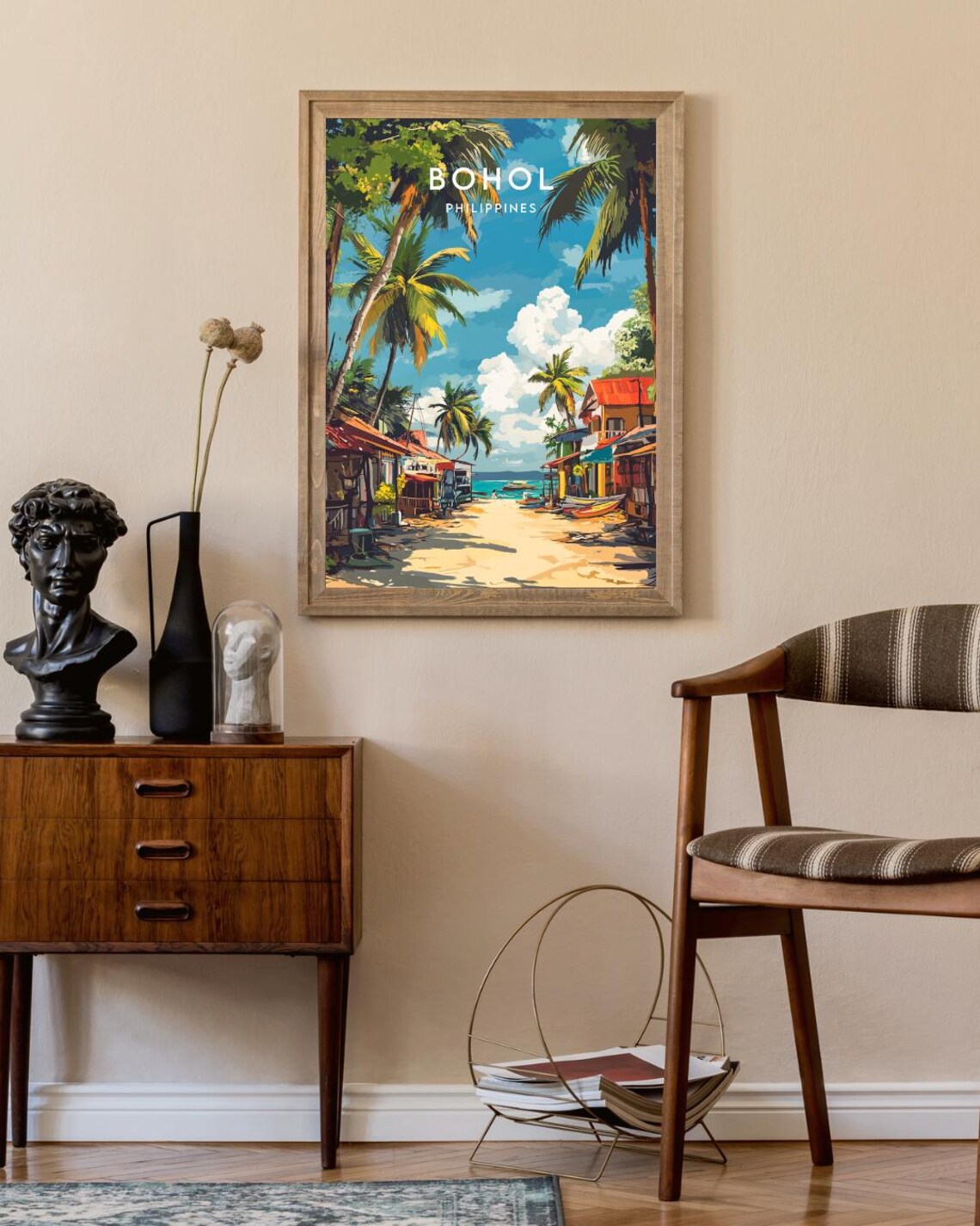 Bohol Philippines Palm Lined Beach Street Village Travel Poster - Image 2