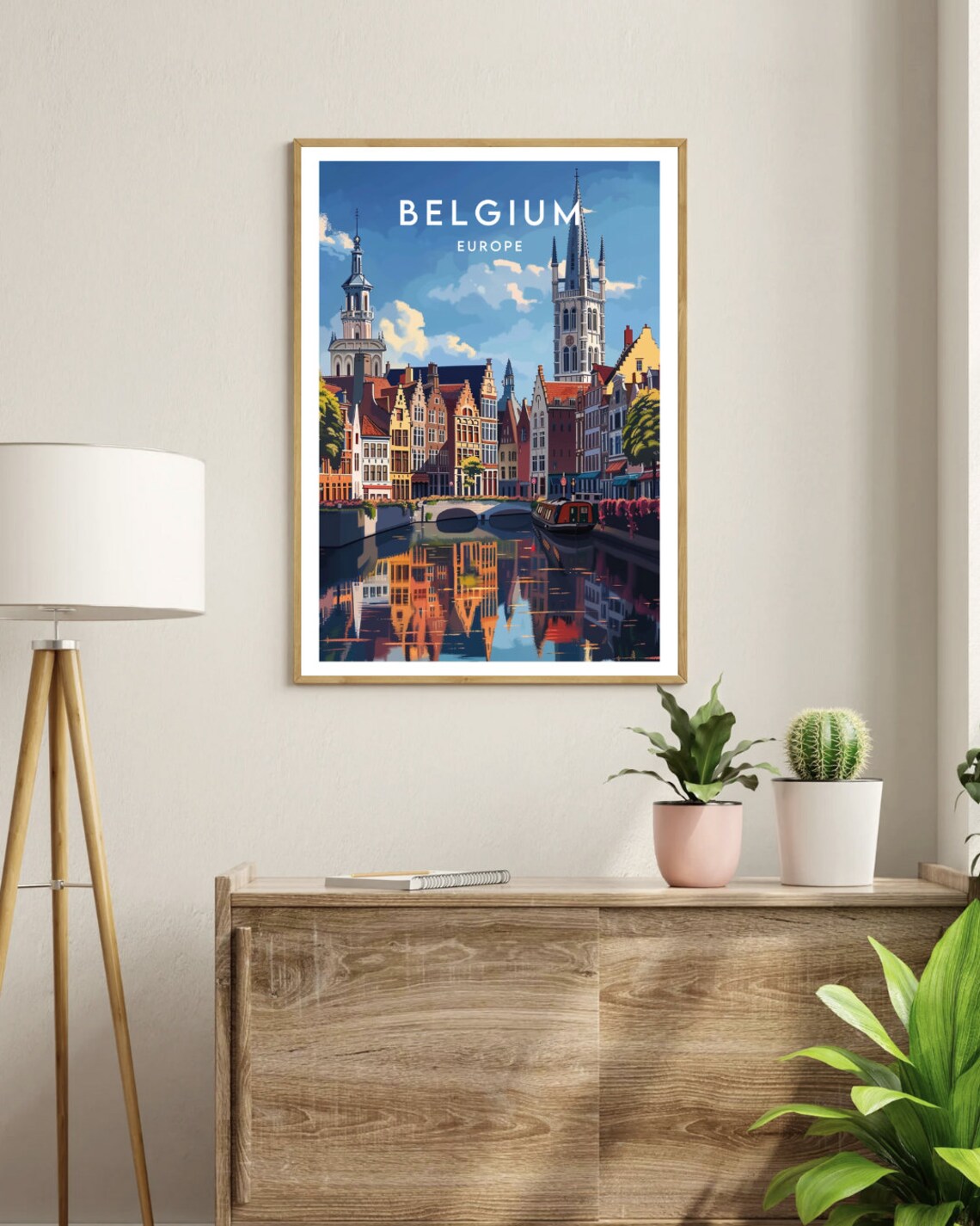 Belgium Europe Canal Gabled Houses Church Towers Travel Poster - Image 3