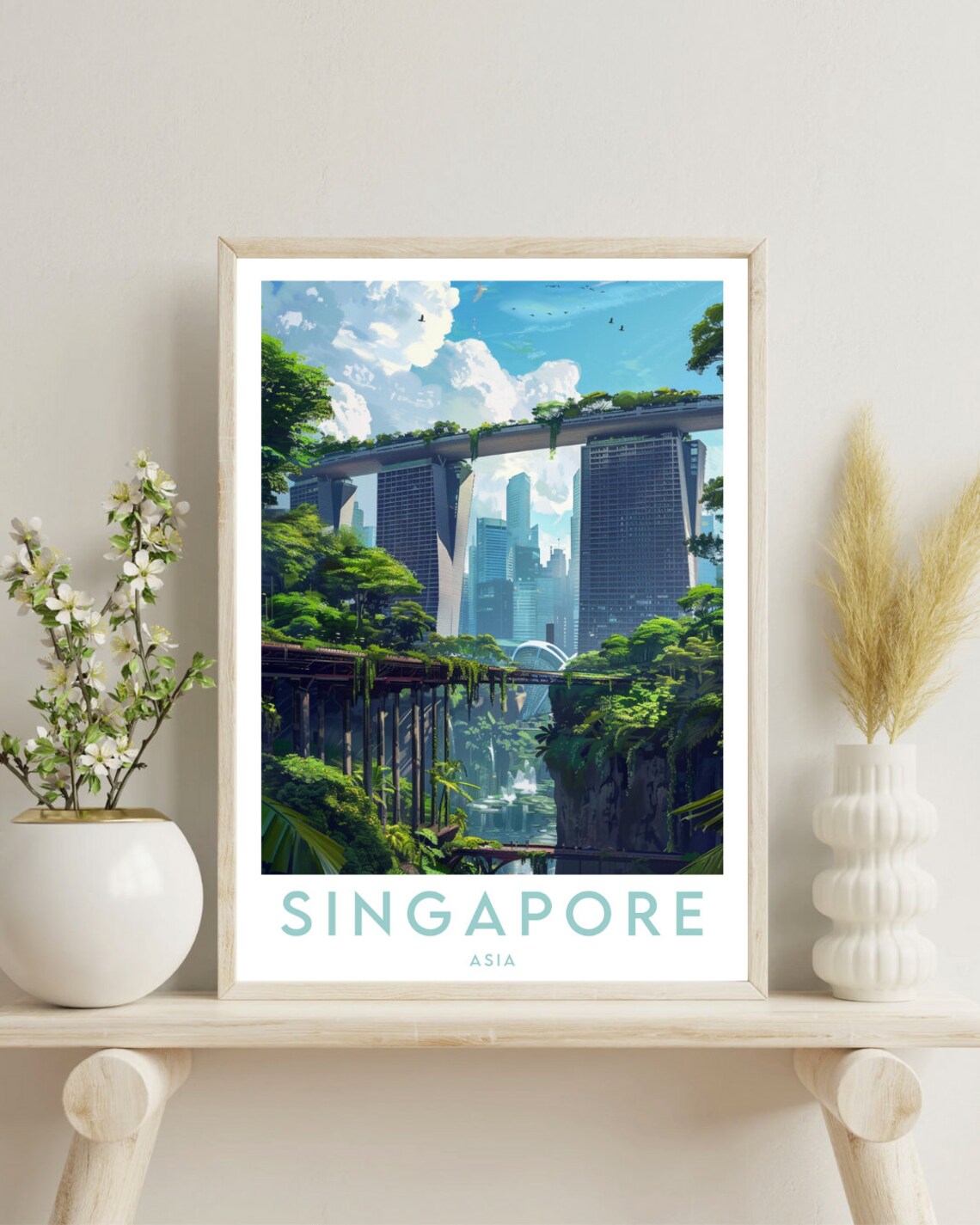 Singapore Marina Bay Sands Evening Skyline City Lights Travel Poster - Image 4