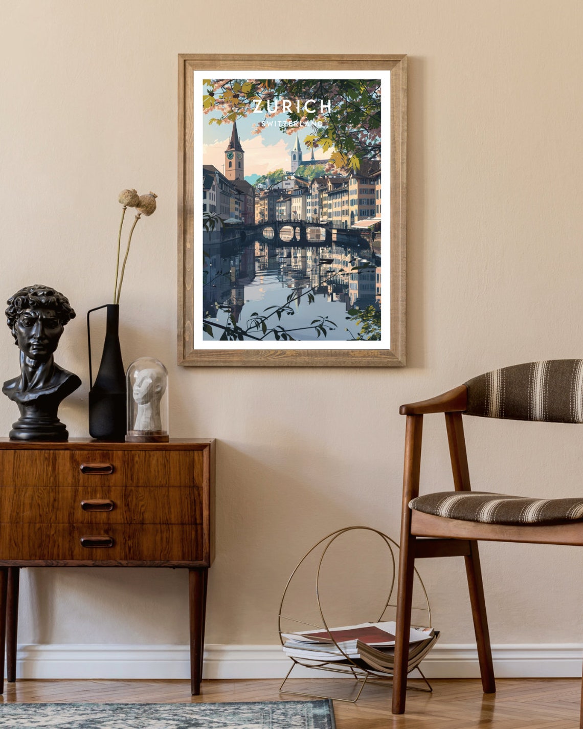 Zurich Switzerland Old Town River Bridge Reflection Travel Poster - Image 2