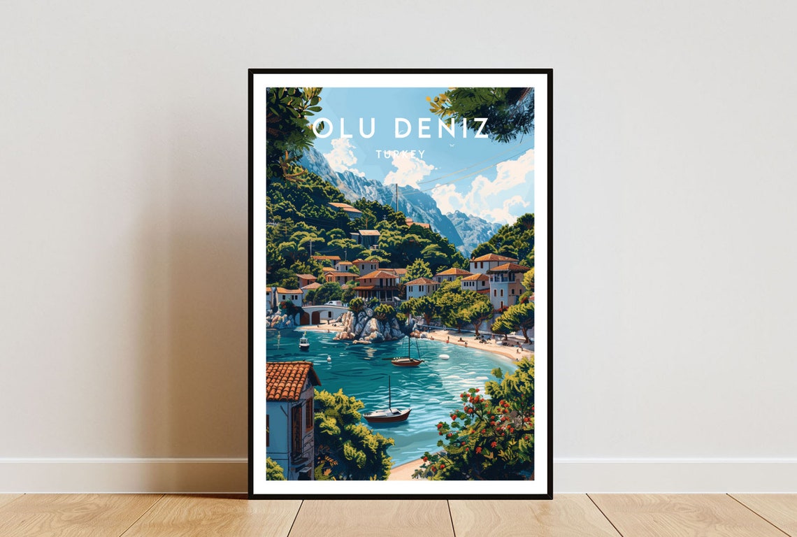 Olu Deniz Turkey Turquoise Blue Bay Beach Village Travel Poster