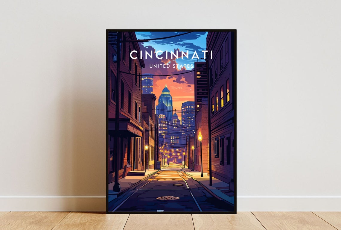 Cincinnati Travel Print United States Cincinnati Poster America Poster Travel Wall Art America Print America Cincinnati Usa Ohio