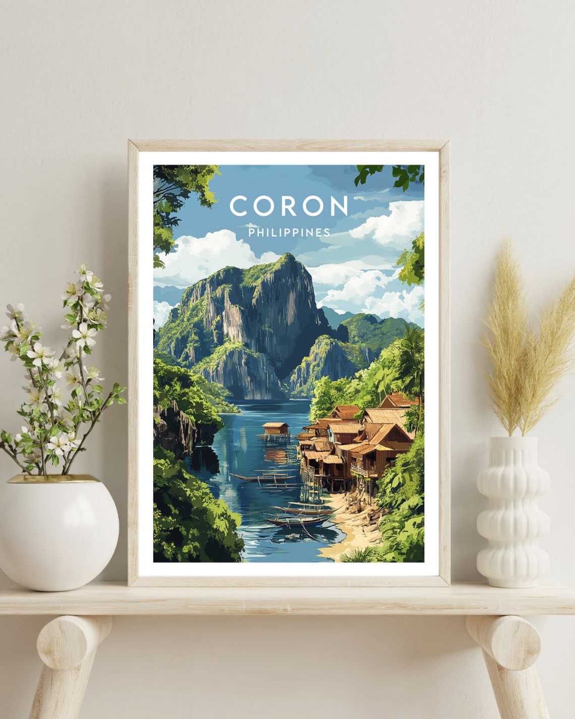 Coron Philippines Karst Cliffs Stilt Huts Tropical Lagoon Poster - Image 4