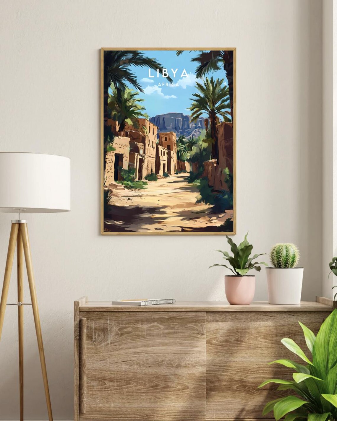 Libya Africa Old Medina Street Palms Mountain View Travel Poster - Image 3