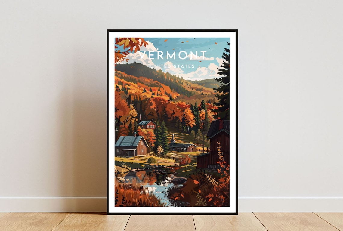 Vermont Travel Poster, United States Wall Art Print