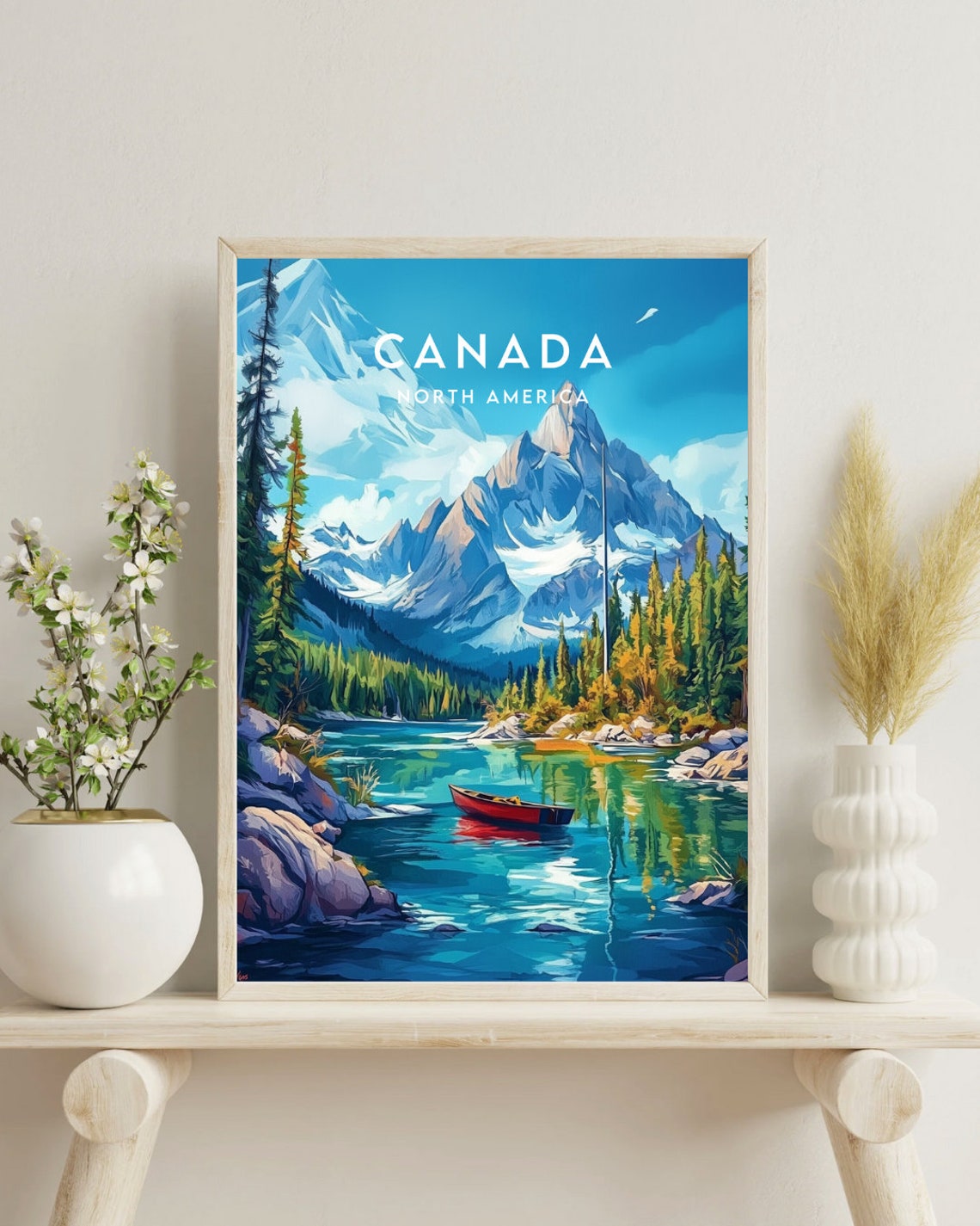 Canada North America Mountain Lake Canoe Wilderness Travel Poster - Image 4
