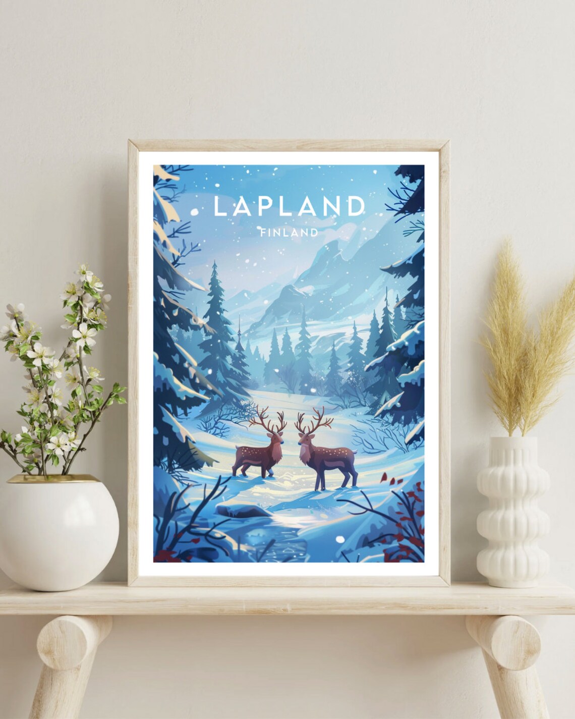 Lapland Finland Snowy Forest Reindeer Winter Wonderland Vintage Travel Poster - Image 4