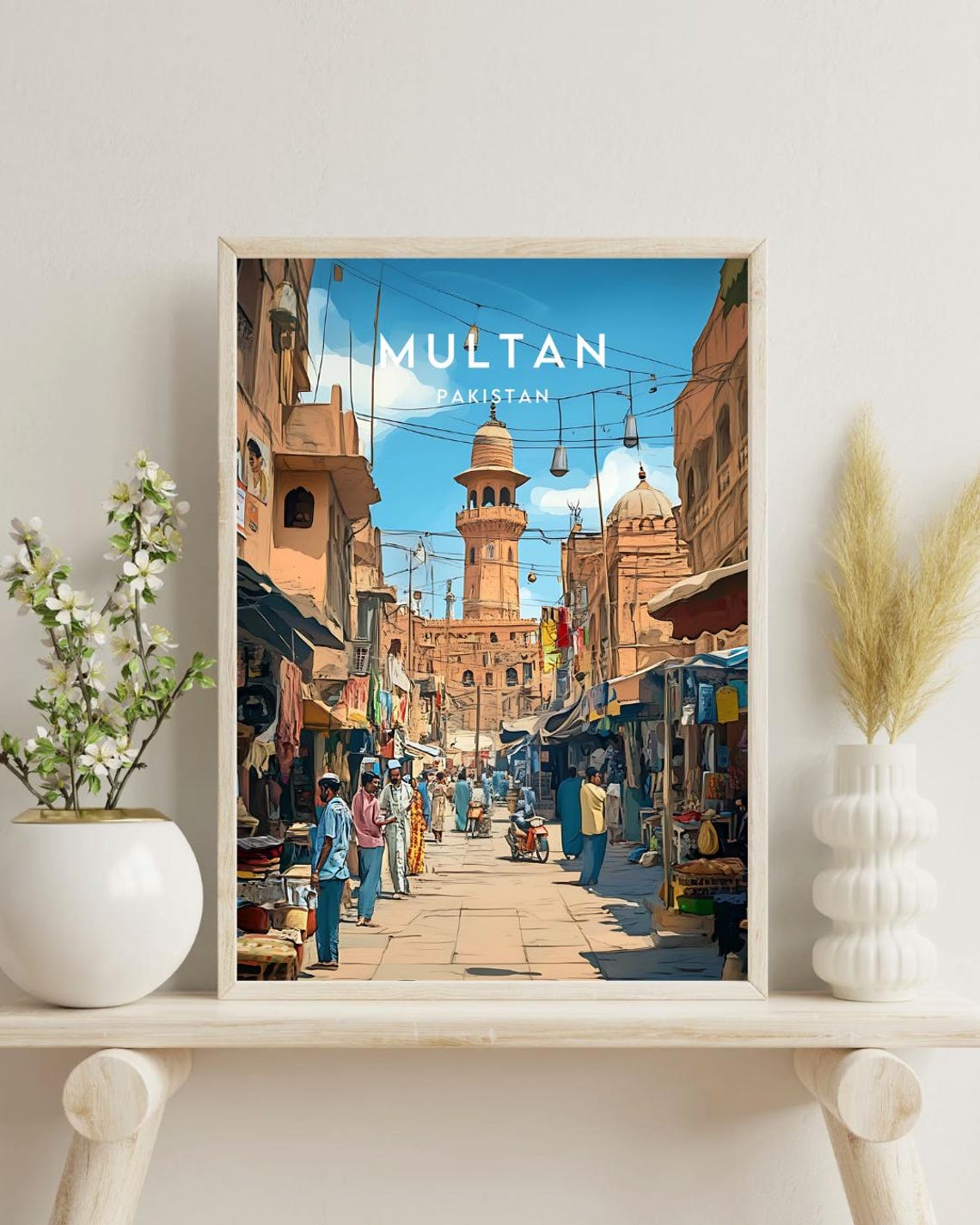 Multan Pakistan Bustling Bazaar Mosque Vintage Travel Poster - Image 4