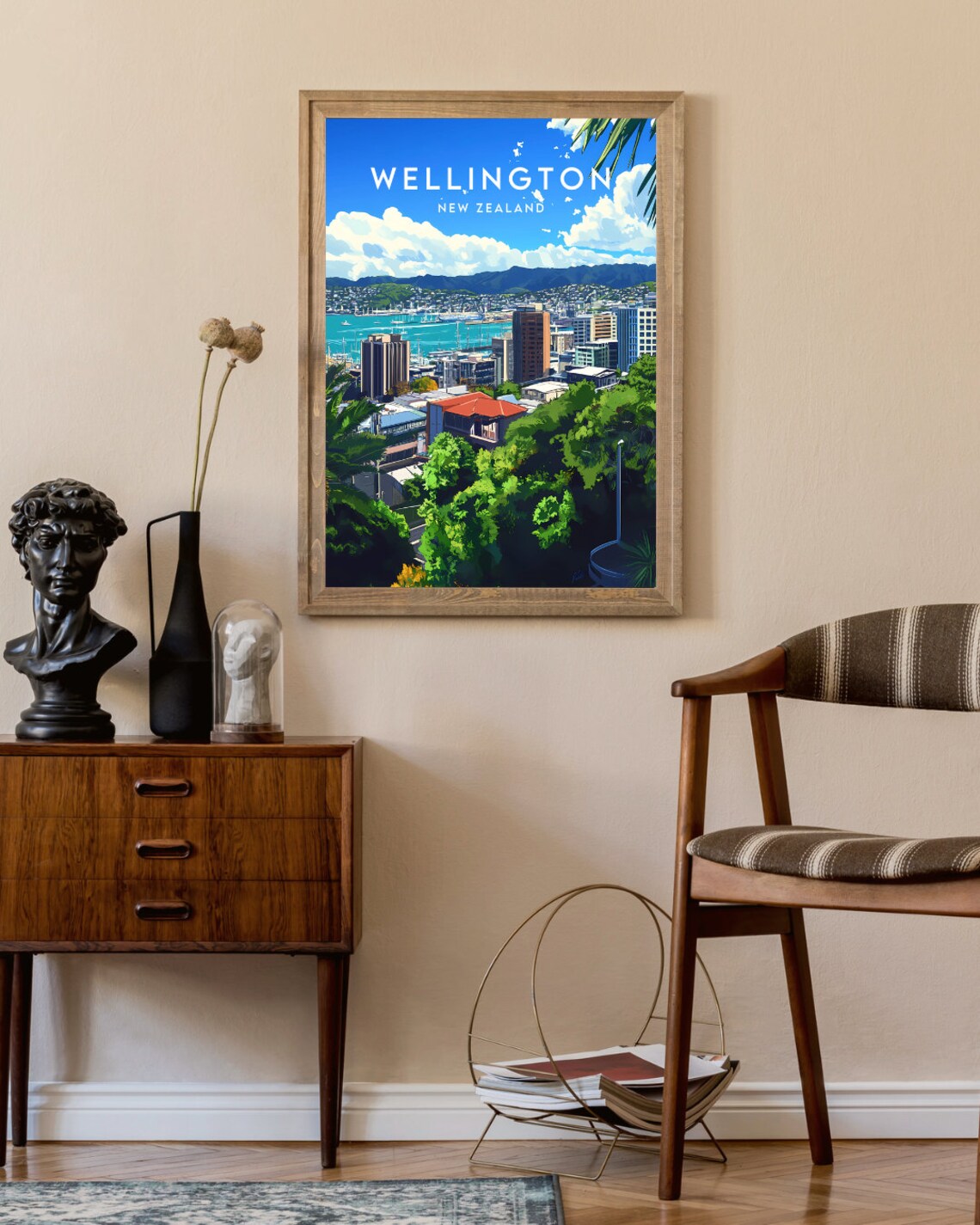 Wellington New Zealand Cable Car Harbor Vintage Travel Poster - Image 2