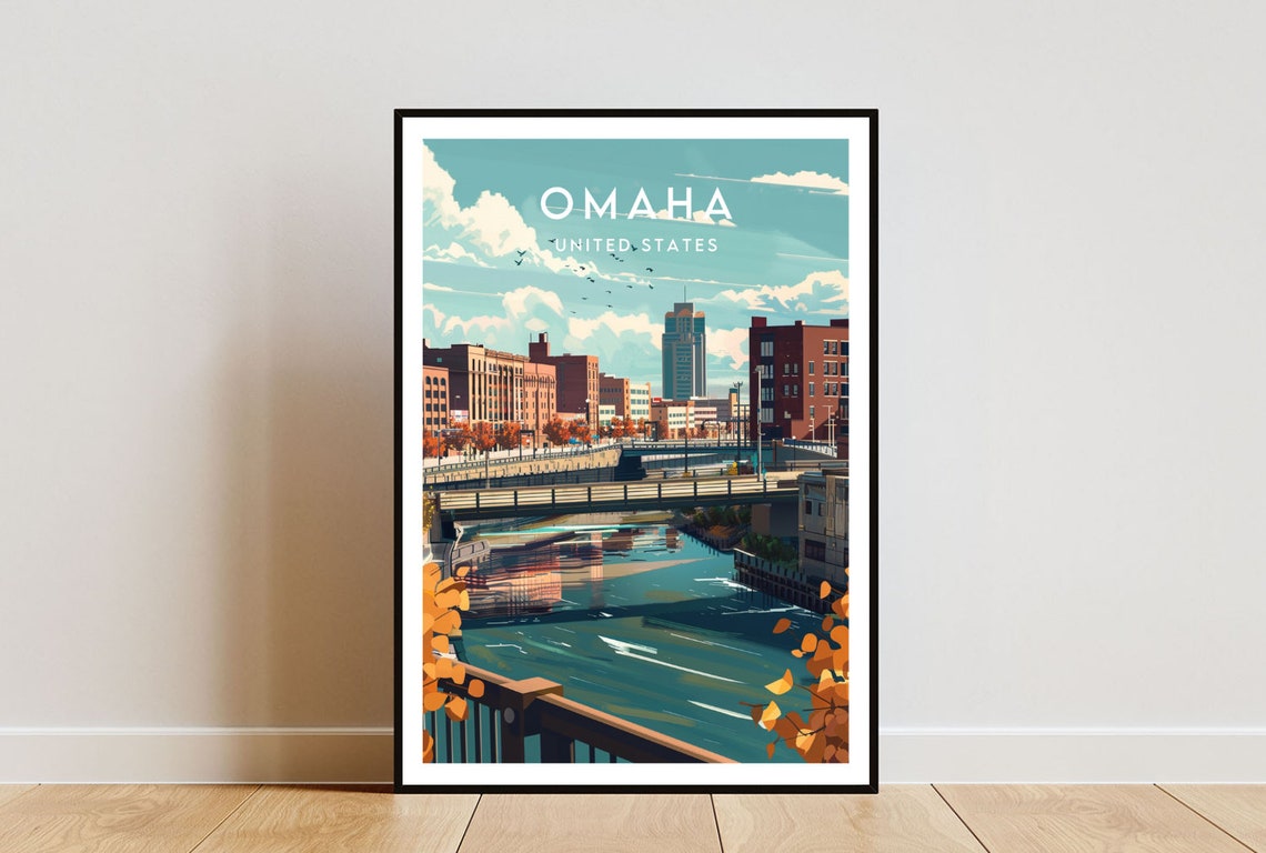 Omaha United States Riverfront Bridges Brick Warehouses Autumn Poster