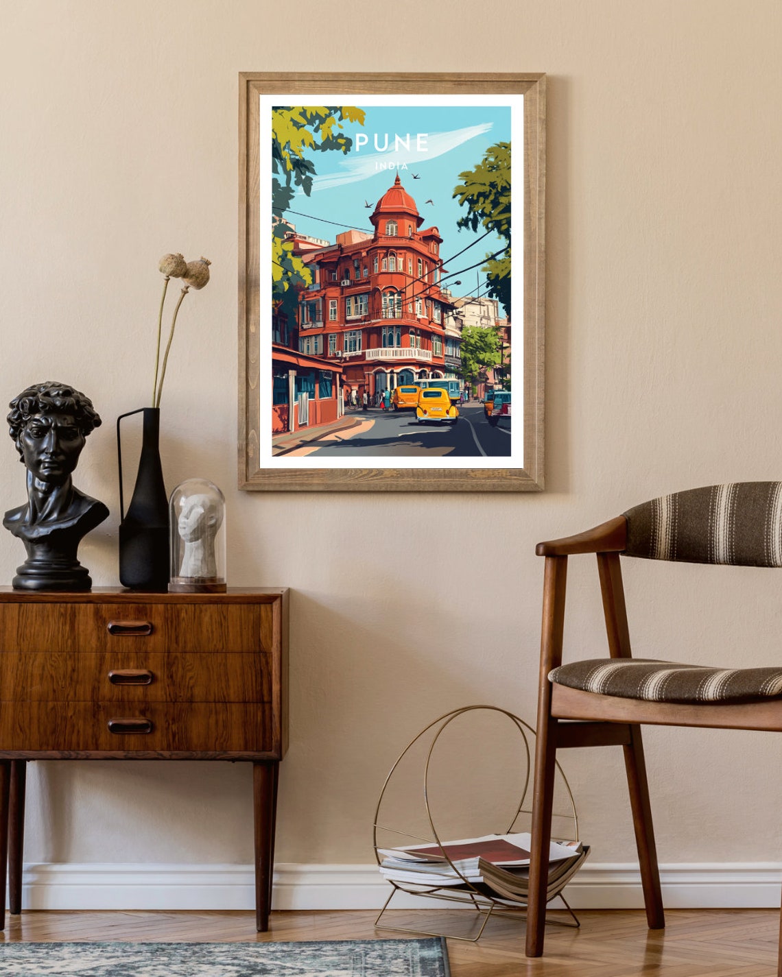 Pune India Heritage Street Historic Red Building Travel Poster - Image 2