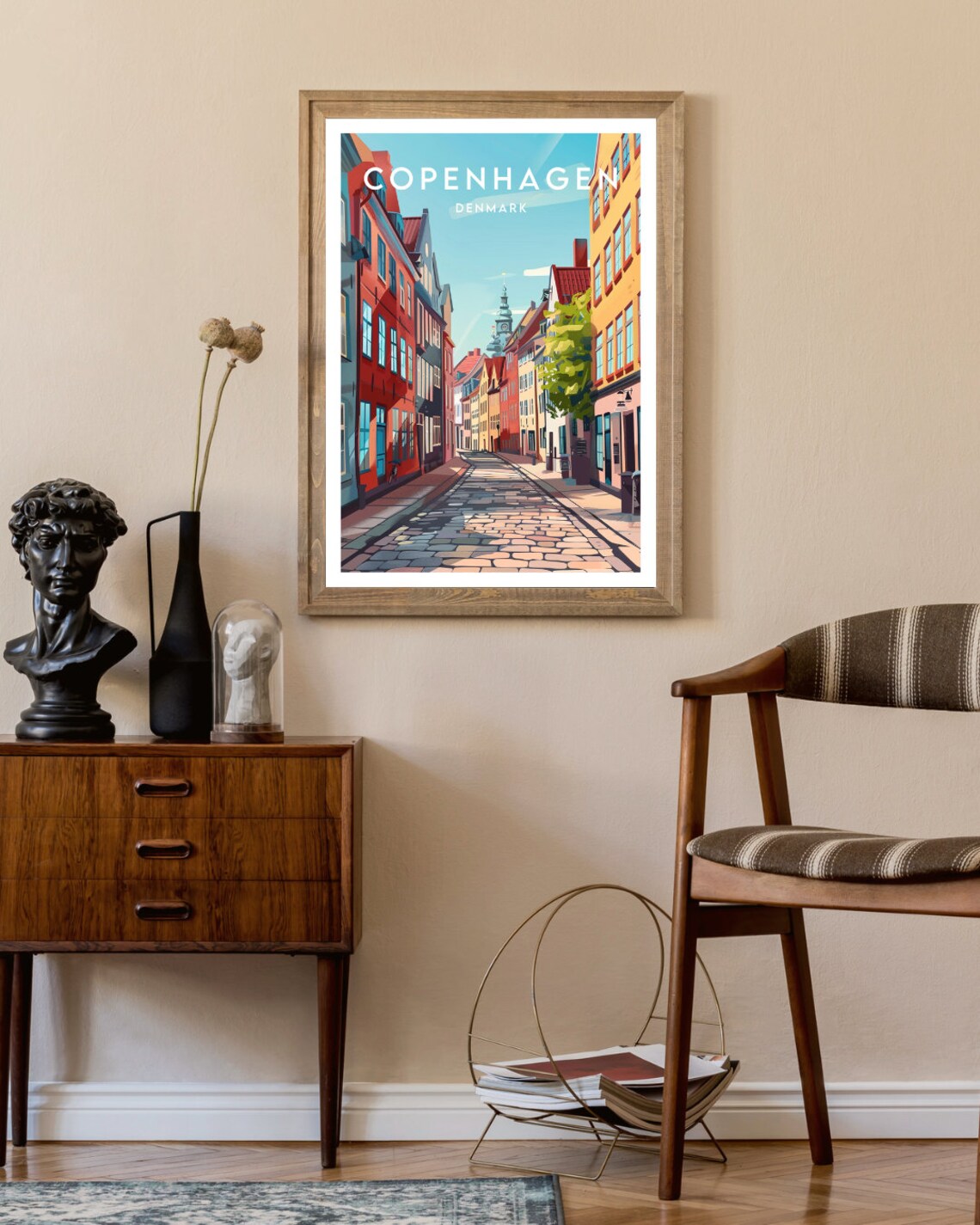 Copenhagen Denmark Colorful Cobblestone Street Travel Poster - Image 2