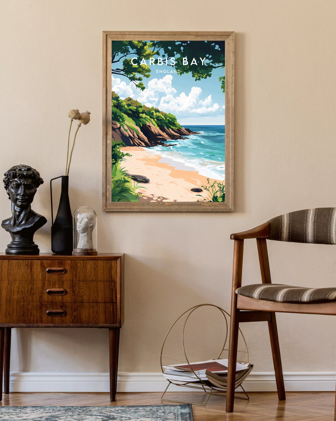 Carbis Bay England Sandy Beach Cliffs and Blue Sea Travel Poster - Image 2