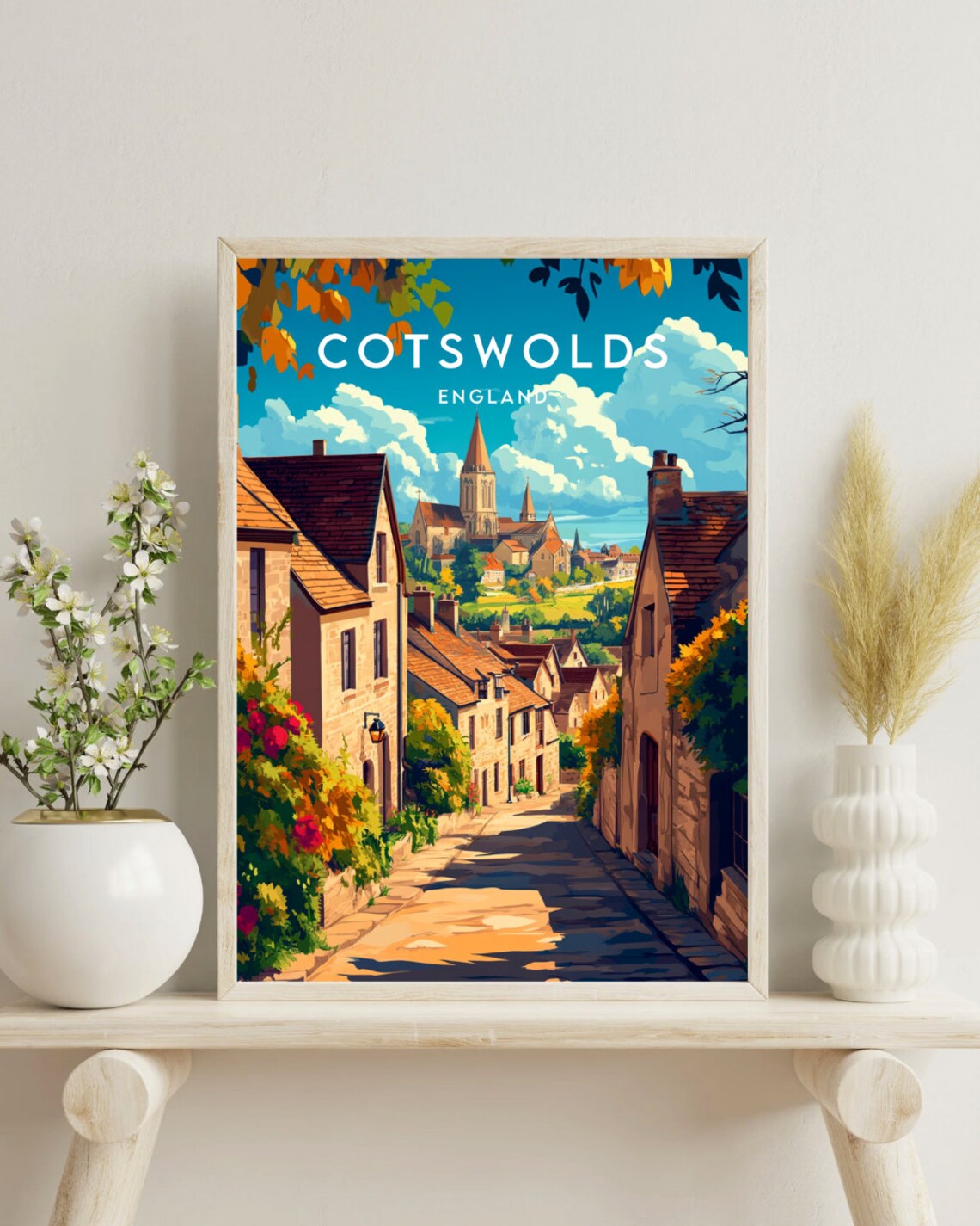 Cotswolds Stone Village Lane Honey Cottage England Travel Poster - Image 4