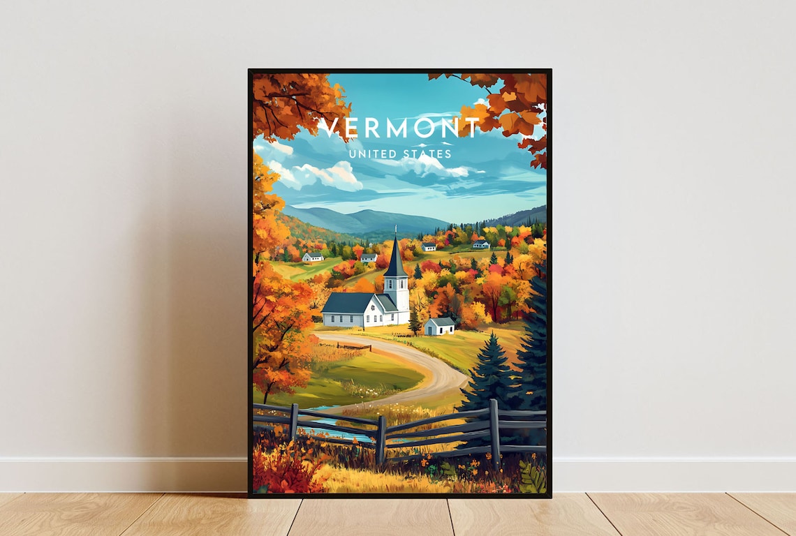 Vermont Travel Poster, United States Travel Poster