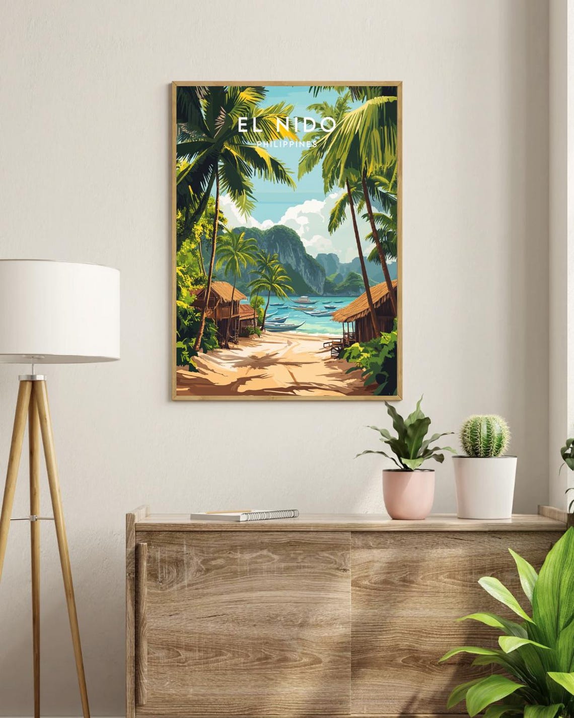 El Nido Philippines Tropical Beach Palms Cliffs Travel Poster - Image 3