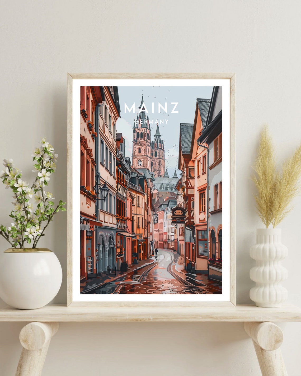 Mainz Germany Cathedral Rainy Old Town Street Vintage Poster - Image 4